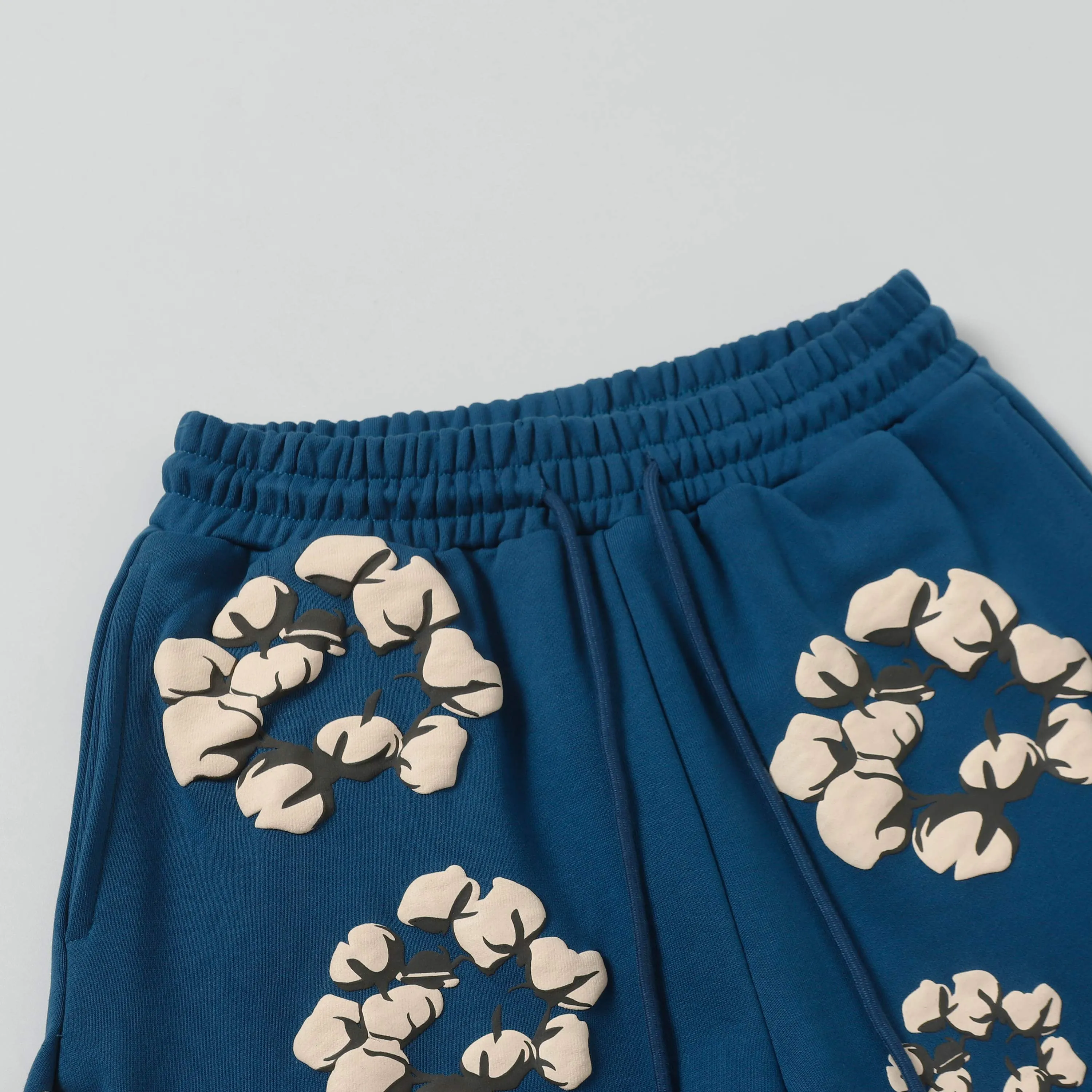 8201# 8 color set DENIM TEARS Kapok European and American trendy brand high quality foam flocking printed shorts Color Black Yellow Green Yellow Gray Royal Blue Pink Peacock Blue Size S-XL